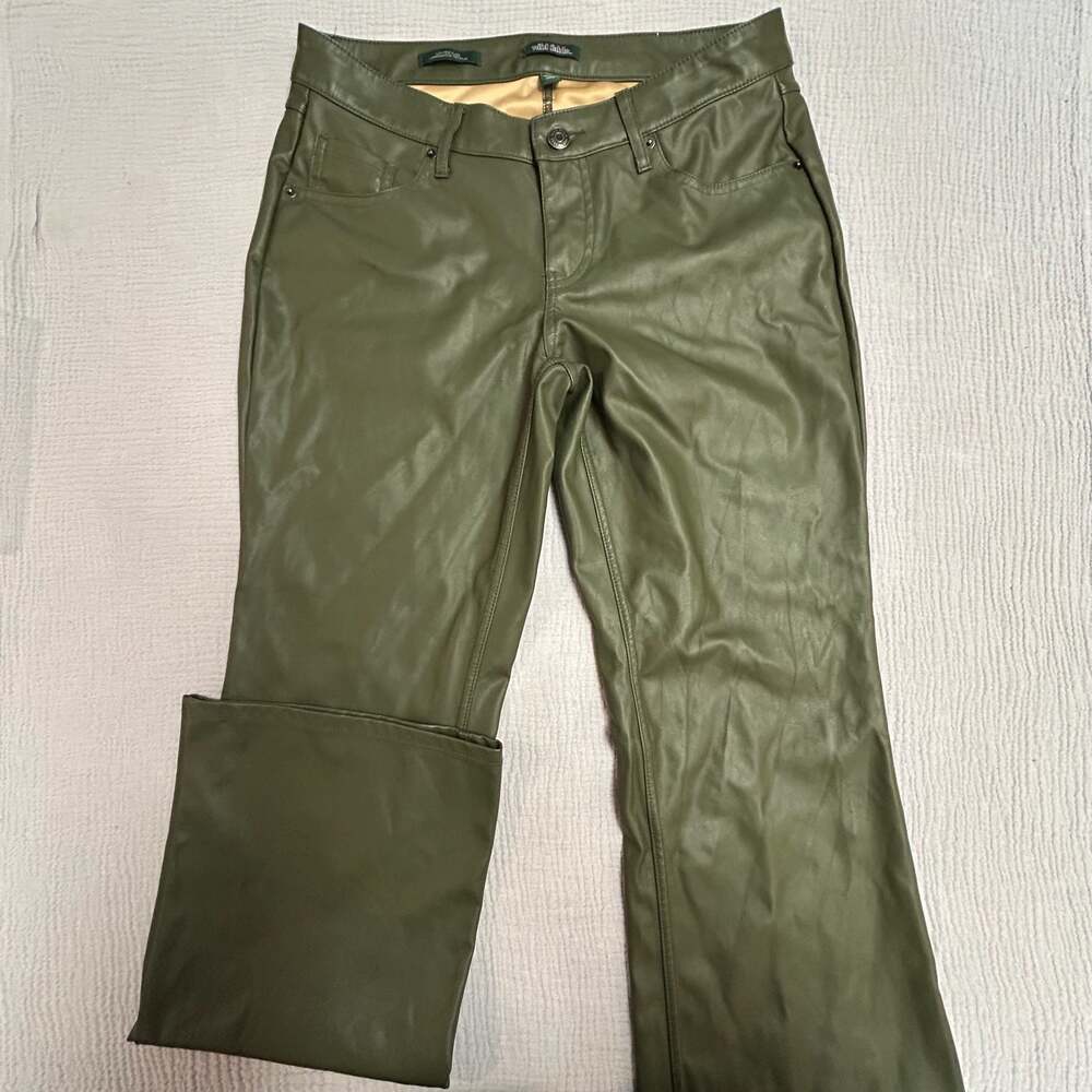 Wild Fable Women's Olive Green Faux Leather Low-Rise Flare Pants